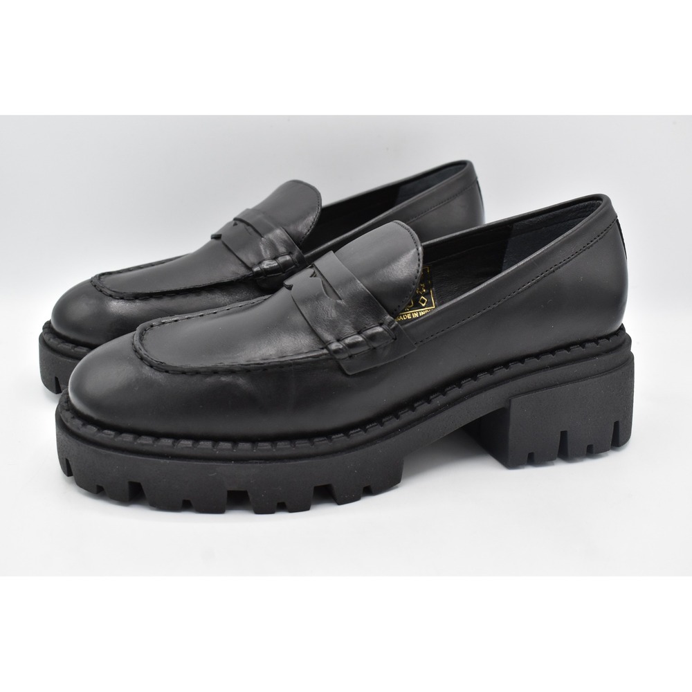 Free People Womens Size EU 39.5 Lyra Lugged Black Leather Grunge Loafers Shoes